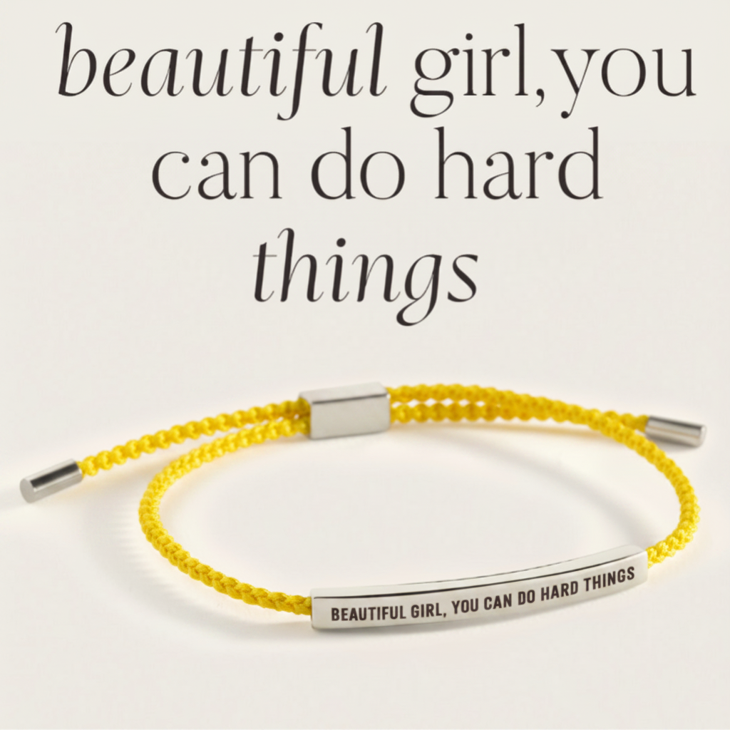 Beautiful Girl, You Can Do Hard Things Inspire Bracelet in Lemon Yellow, silver by Seeyoura