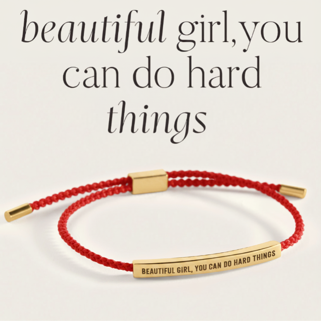 Beautiful Girl, You Can Do Hard Things Inspire Bracelet in Lucky Red, gold by Seeyoura