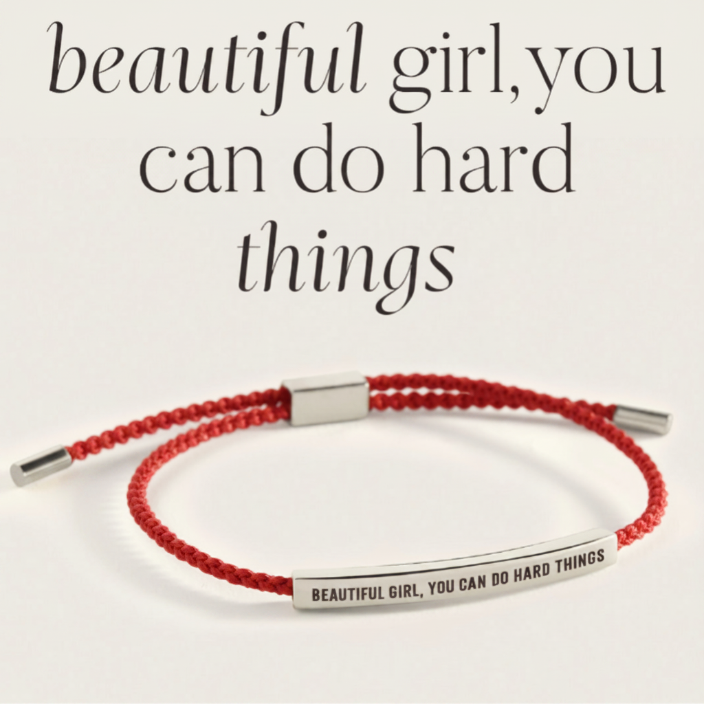 Beautiful Girl, You Can Do Hard Things Inspire Bracelet in Lucky Red, silver by Seeyoura