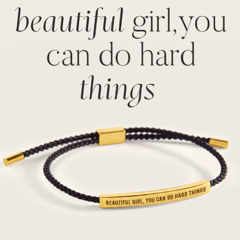 Beautiful Girl, You Can Do Hard Things Inspire Bracelet in Midnight Black, gold by Seeyoura