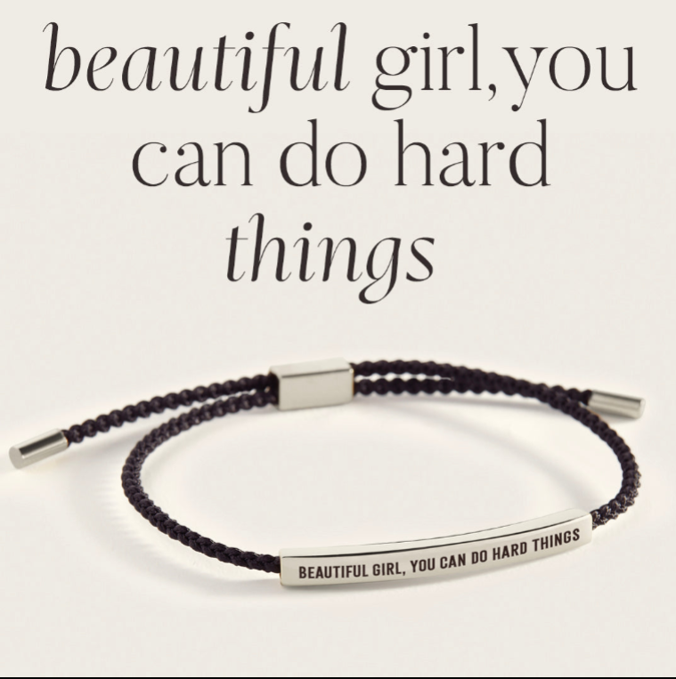 Beautiful Girl, You Can Do Hard Things Inspire Bracelet in Midnight Black, silver by Seeyoura