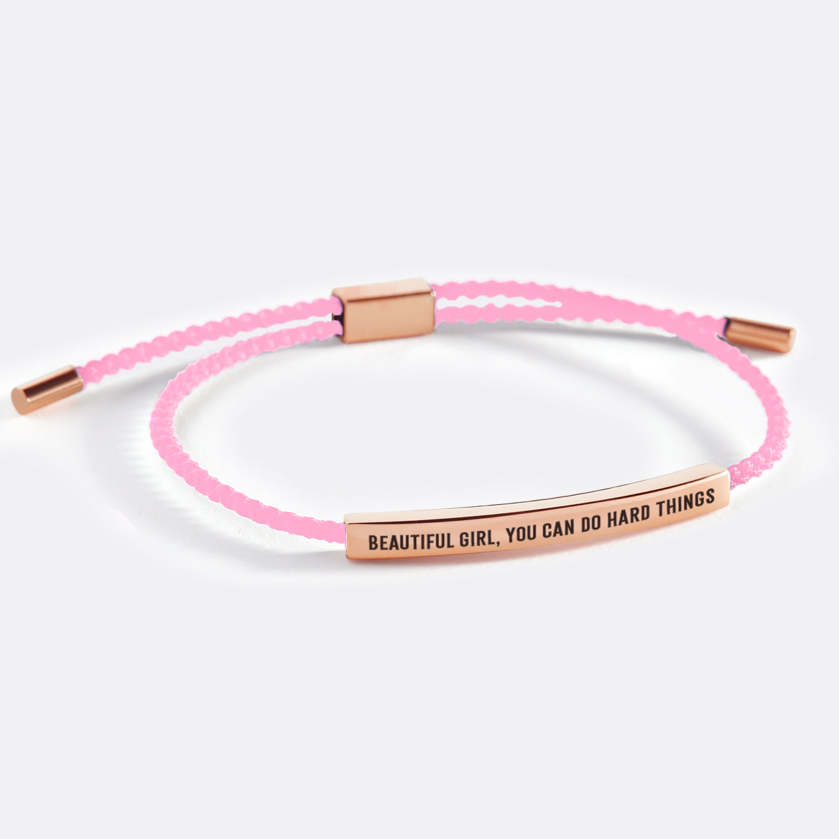 Beautiful Girl, You Can Do Hard Things Inspire Bracelet in Pink, 18-k-rose-gold-plated by Seeyoura