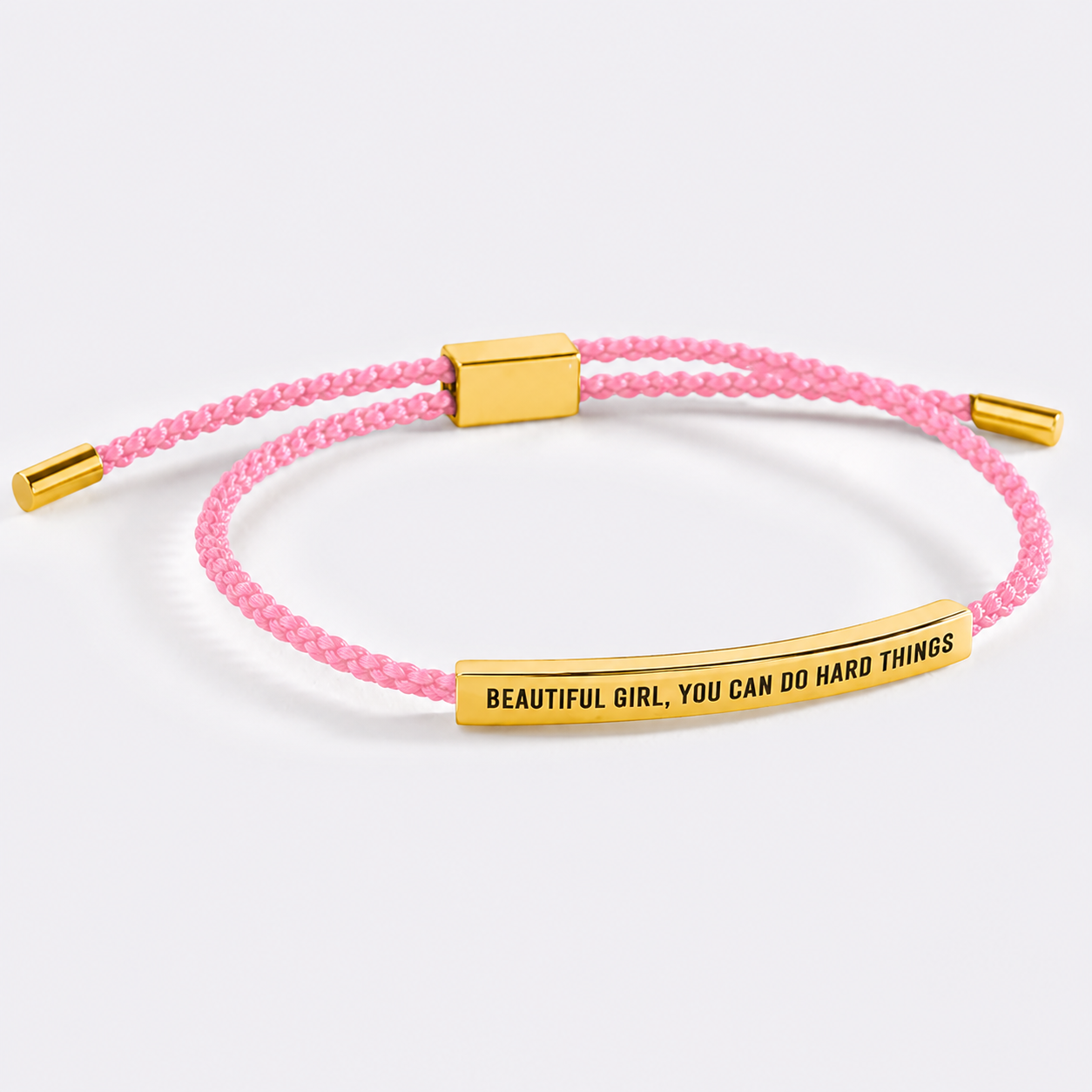 Beautiful Girl, You Can Do Hard Things Inspire Bracelet in Pink, gold by Seeyoura