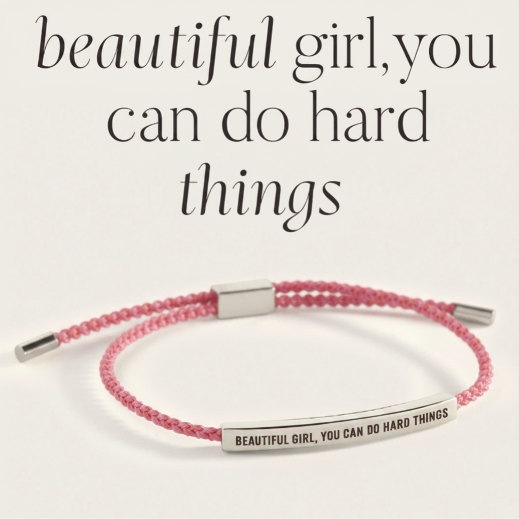 Beautiful Girl, You Can Do Hard Things Inspire Bracelet in Pink, silver by Seeyoura