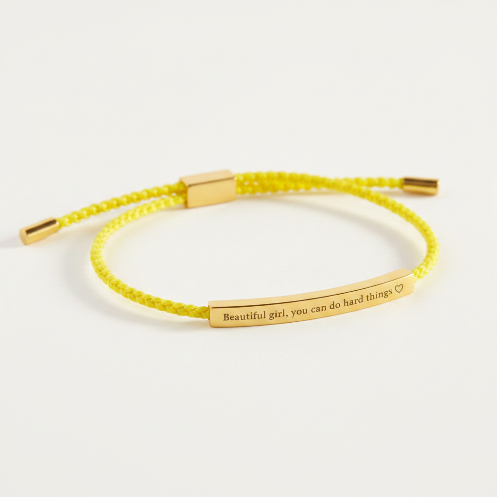 Beautiful Girl You Can Do Hard Things Inspire Bracelet in Lemon Yellow, 18-k-rose-gold-plated by Seeyoura