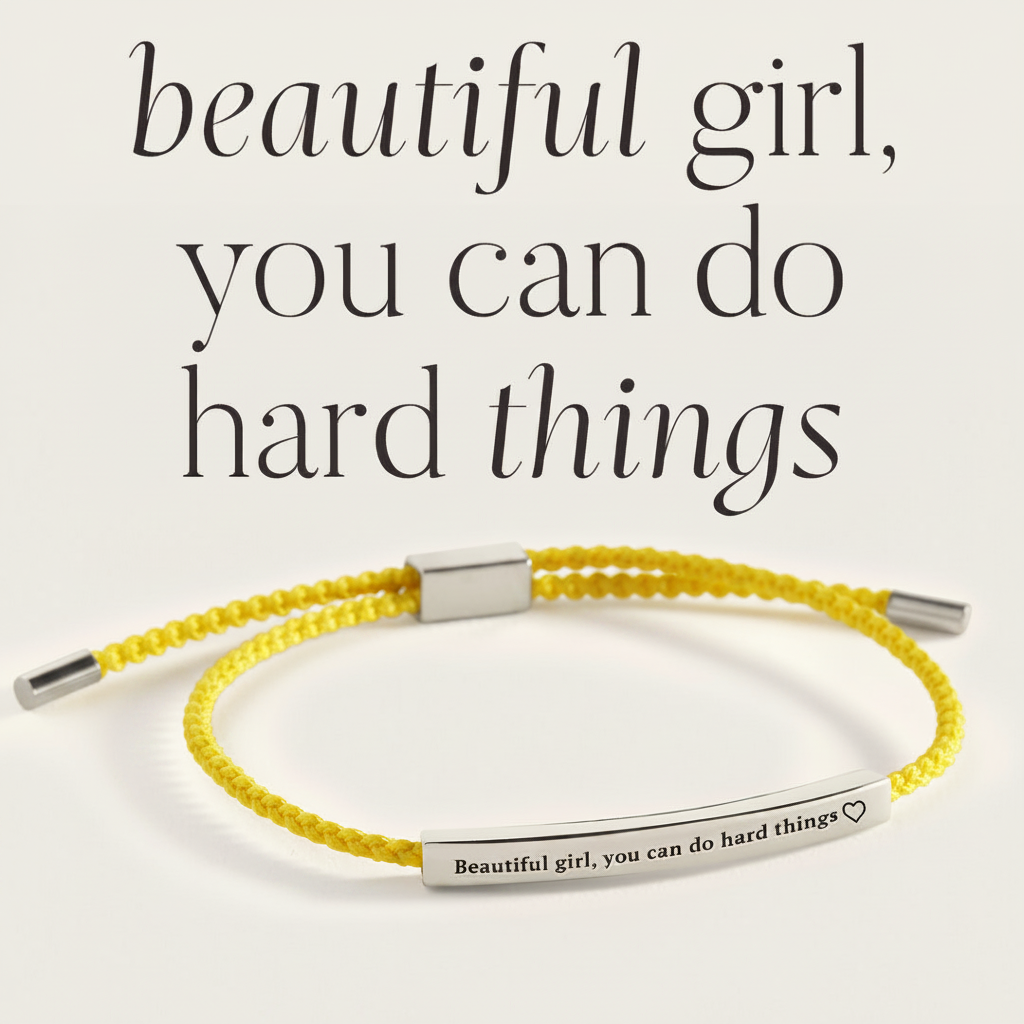 Beautiful Girl You Can Do Hard Things Inspire Bracelet in Lemon Yellow, silver by Seeyoura