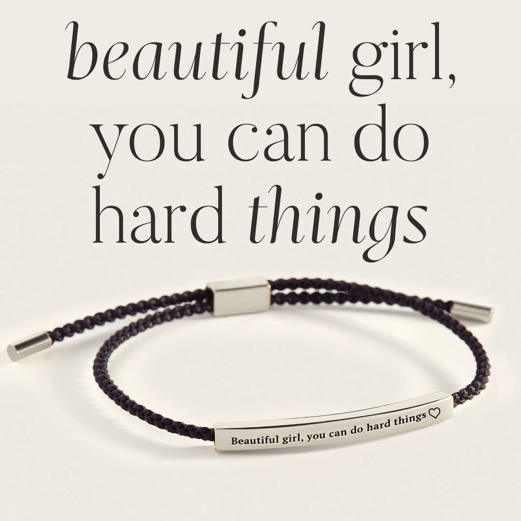 Beautiful Girl You Can Do Hard Things Inspire Bracelet in Midnight Black, silver by Seeyoura