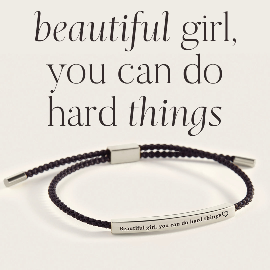 Beautiful Girl You Can Do Hard Things Inspire Bracelet in Midnight Black, silver by Seeyoura
