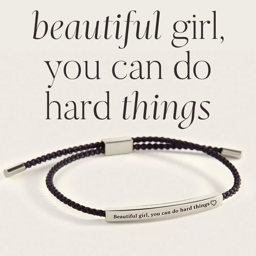 Beautiful Girl You Can Do Hard Things Inspire Bracelet in Midnight Black, silver by Seeyoura
