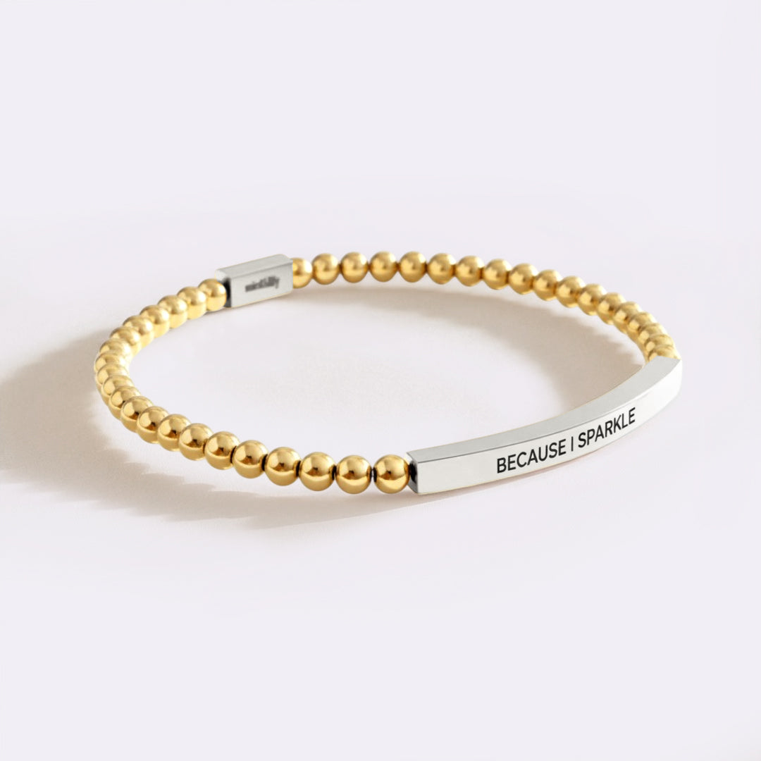 Because I Sparkle Beaded Inspire Bracelet in silver-plate-with-gold-beads by Seeyoura