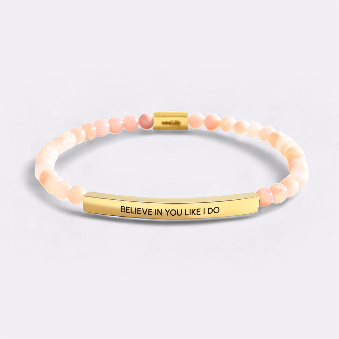Believe in You Like I Do Beaded Inspire Bracelet in gold-plate-and-rose-quartz by Seeyoura