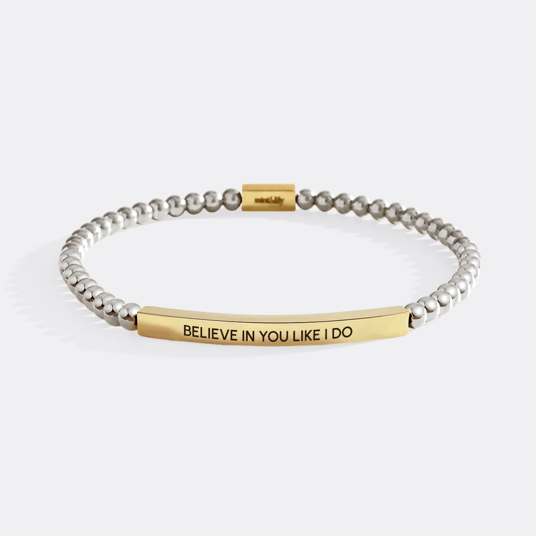 Believe in You Like I Do Beaded Inspire Bracelet in gold-plate-with-silver-beads by Seeyoura