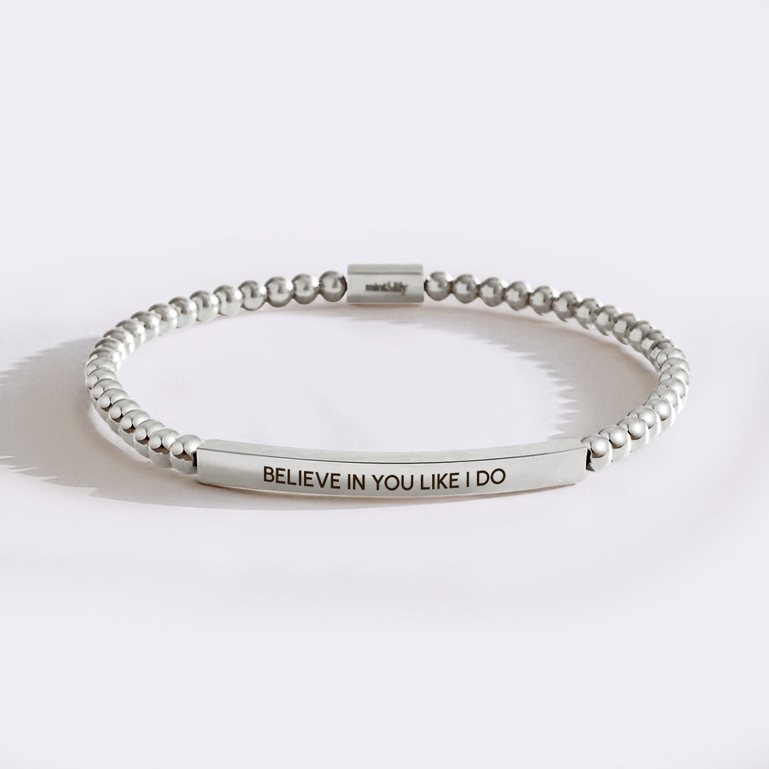 Believe in You Like I Do Beaded Inspire Bracelet in silver-plate-with-silver-beads by Seeyoura
