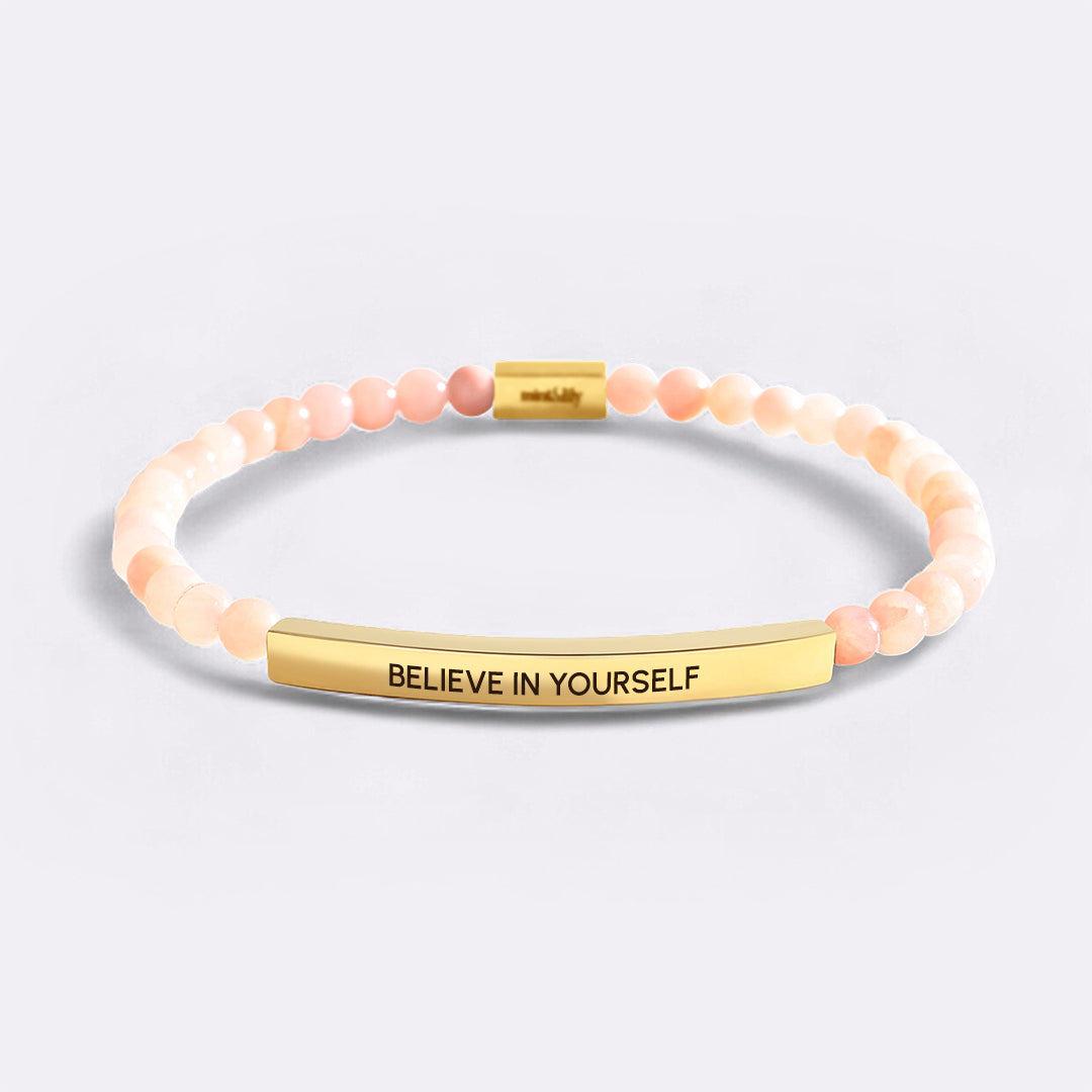 Believe in Yourself Beaded Inspire Bracelet in gold-plate-and-rose-quartz by Seeyoura