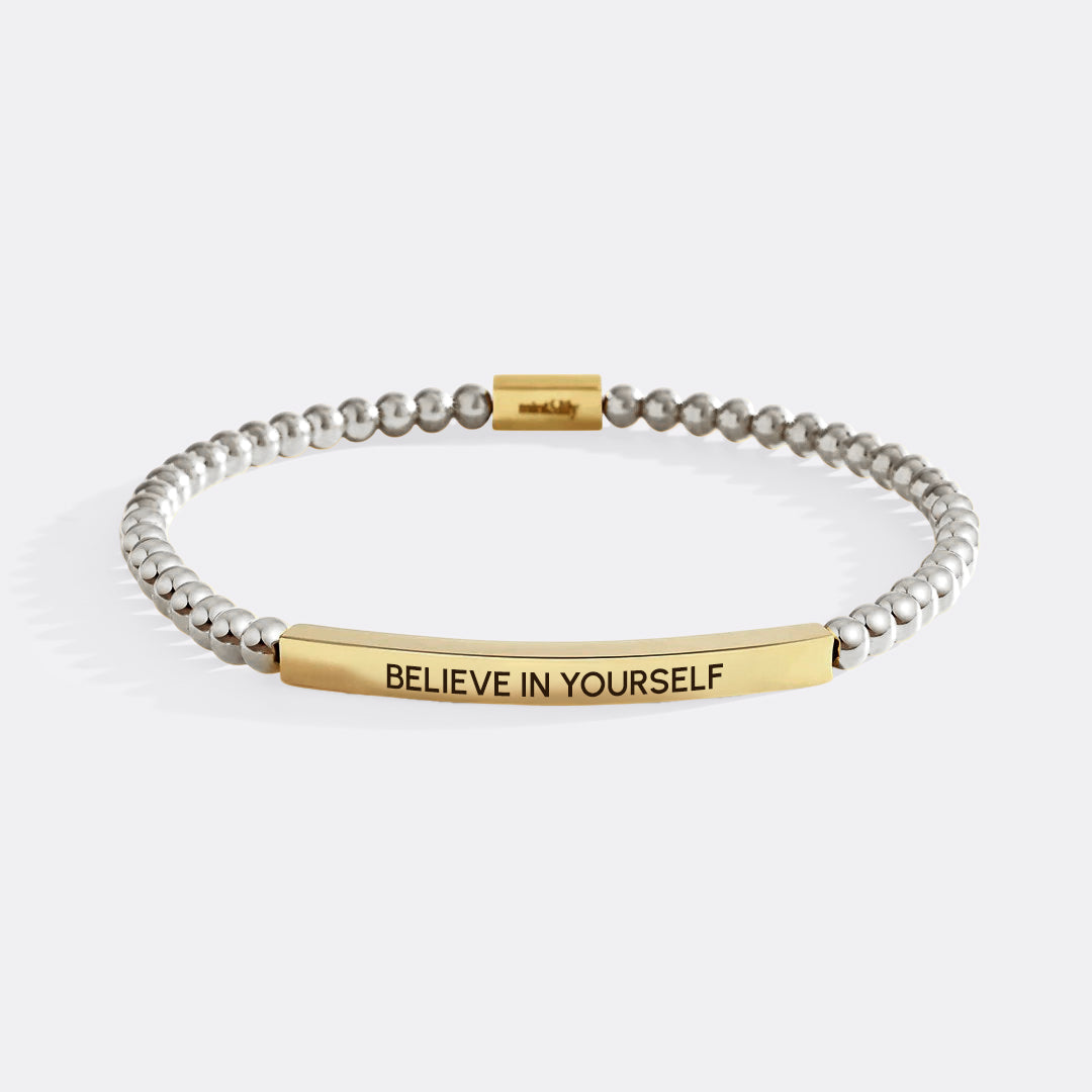 Believe in Yourself Beaded Inspire Bracelet in gold-plate-with-silver-beads by Seeyoura
