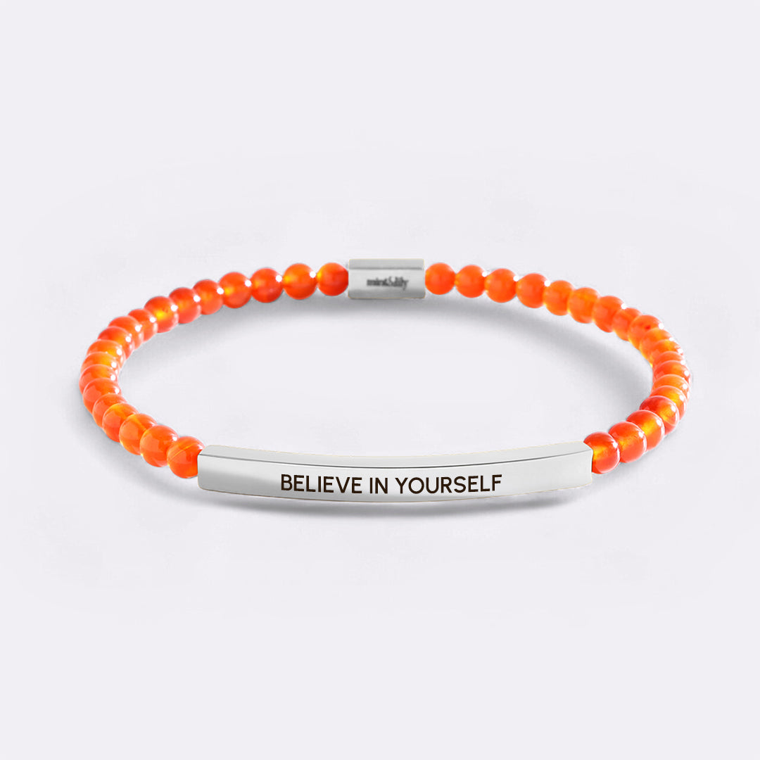 Believe in Yourself Beaded Inspire Bracelet in silver-plate-with-carnelian-beads by Seeyoura