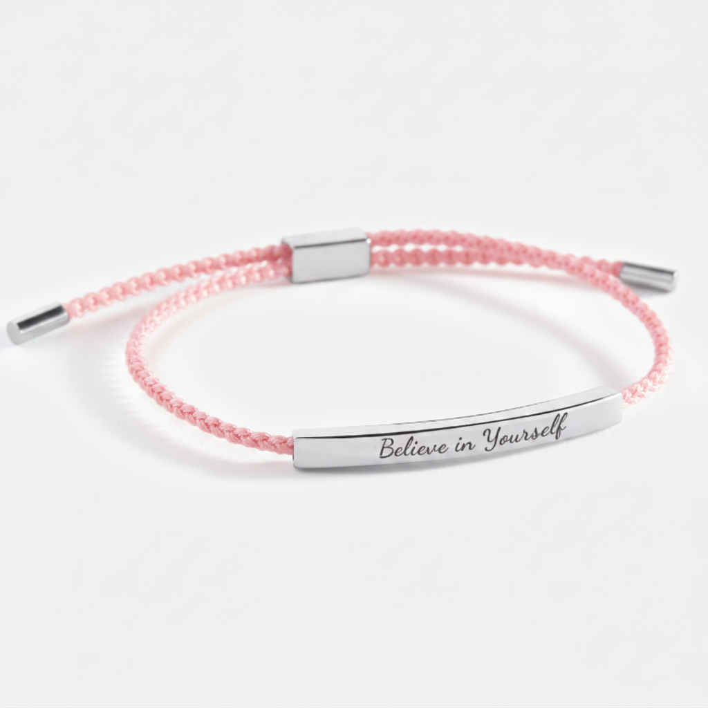 Believe in Yourself Inspire Bracelet in Pink, silver by Seeyoura