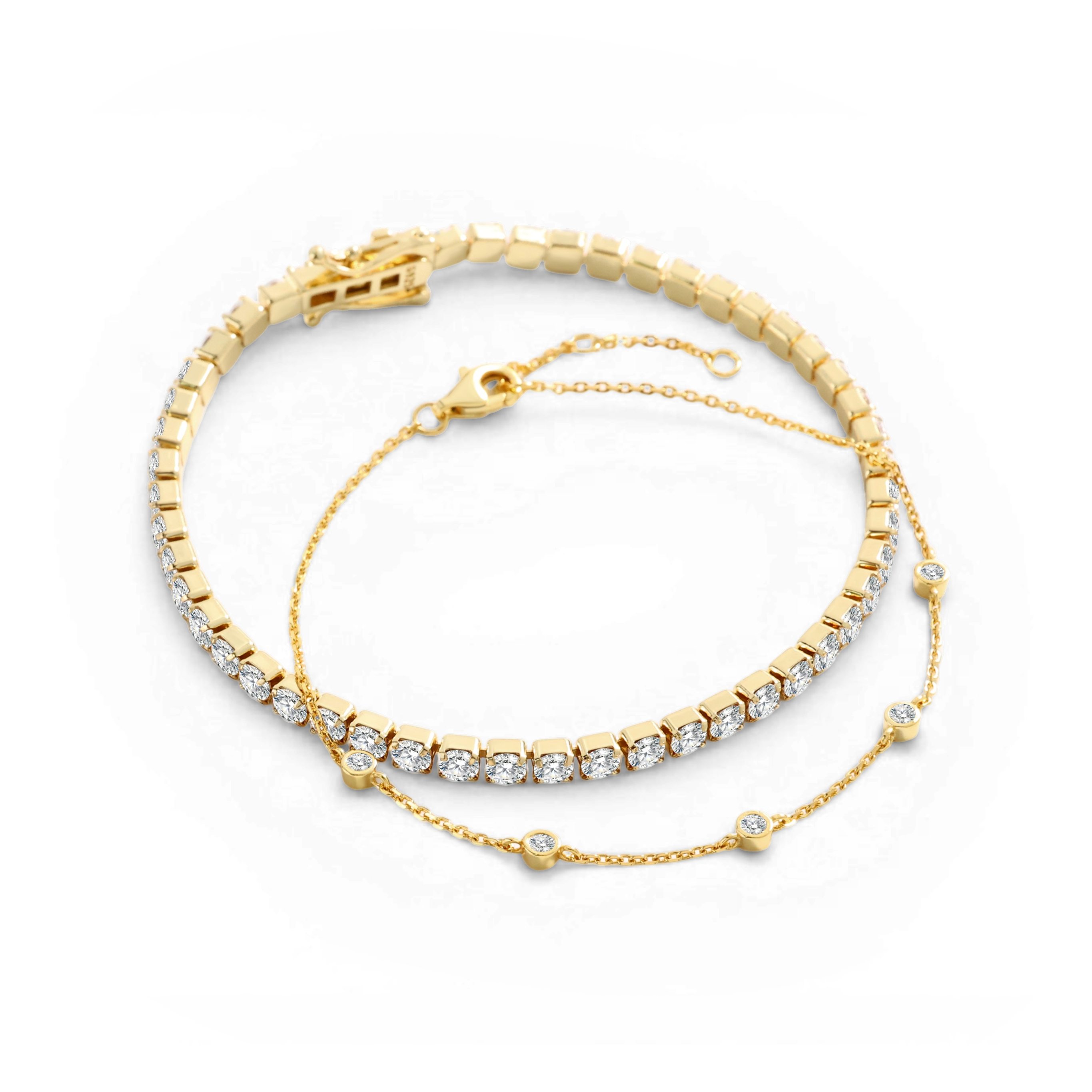 Bezel Set Bracelet and Tennis Bracelet Bundle in gold, 7 by Seeyoura