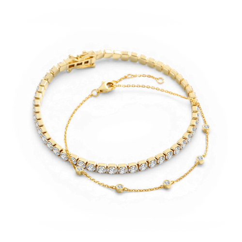 Bezel Set Bracelet and Tennis Bracelet Bundle in gold, 7 by Seeyoura
