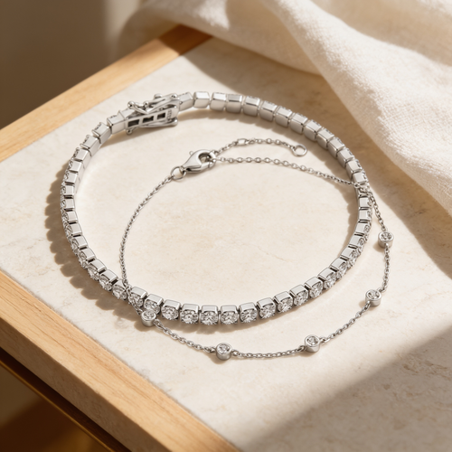 Bezel Set Bracelet and Tennis Bracelet Bundle by Seeyoura