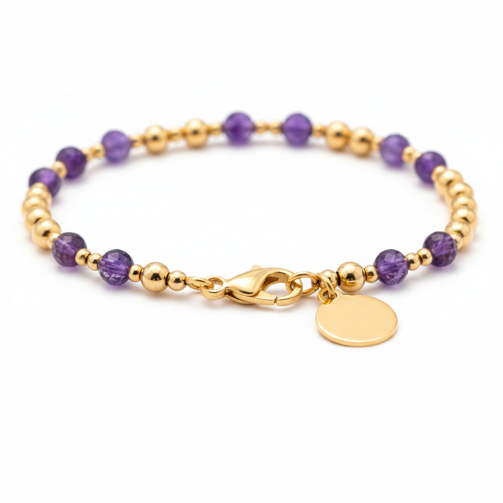 Birthstone and Gold Bead Bracelet in amethyst-february by Seeyoura