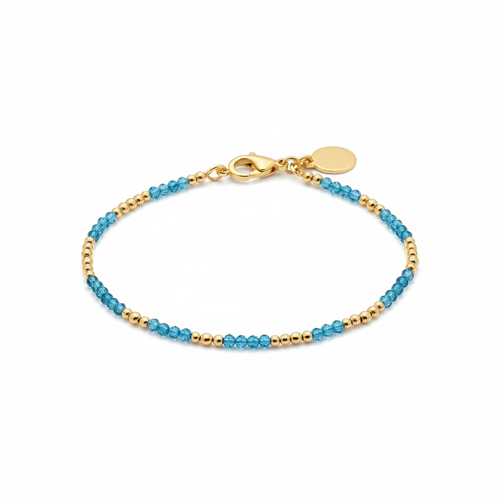 Birthstone and Gold Bead Bracelet in blue-topaz-december by Seeyoura