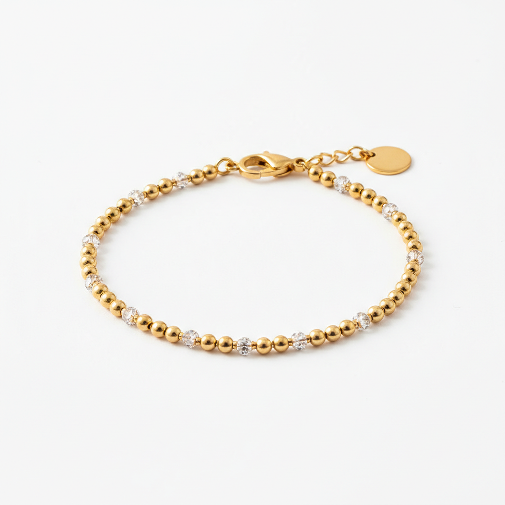 Birthstone and Gold Bead Bracelet in diamond-april by Seeyoura