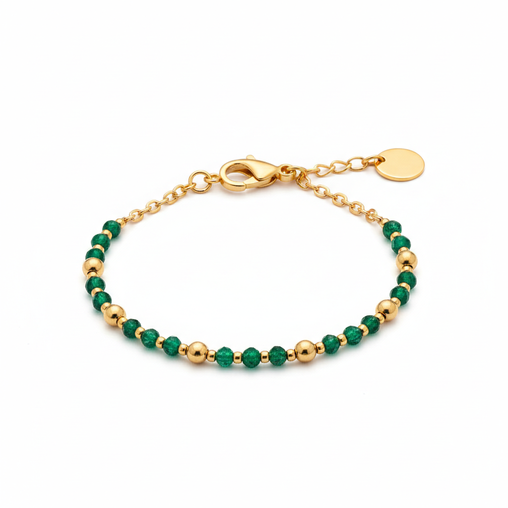 Birthstone and Gold Bead Bracelet in emerald-may by Seeyoura