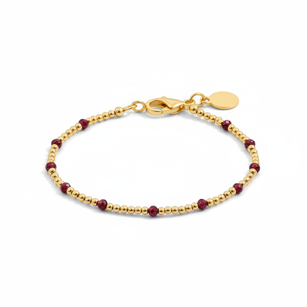 Birthstone and Gold Bead Bracelet in january-garnet by Seeyoura