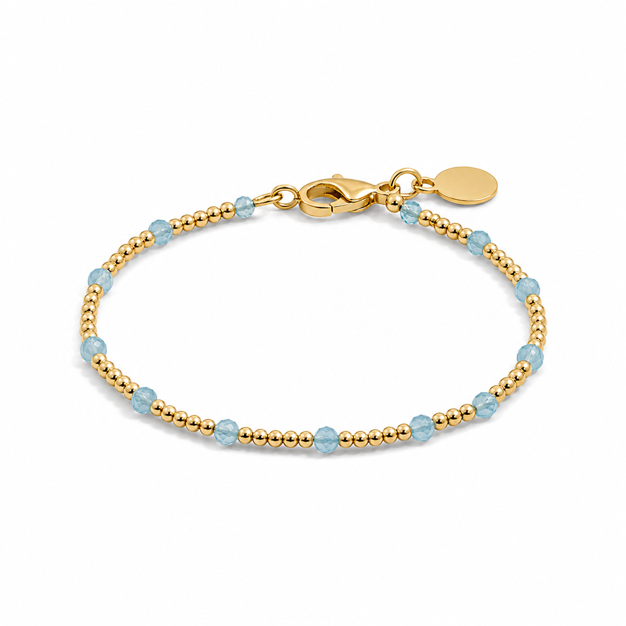 Birthstone and Gold Bead Bracelet in march-aquamarine by Seeyoura