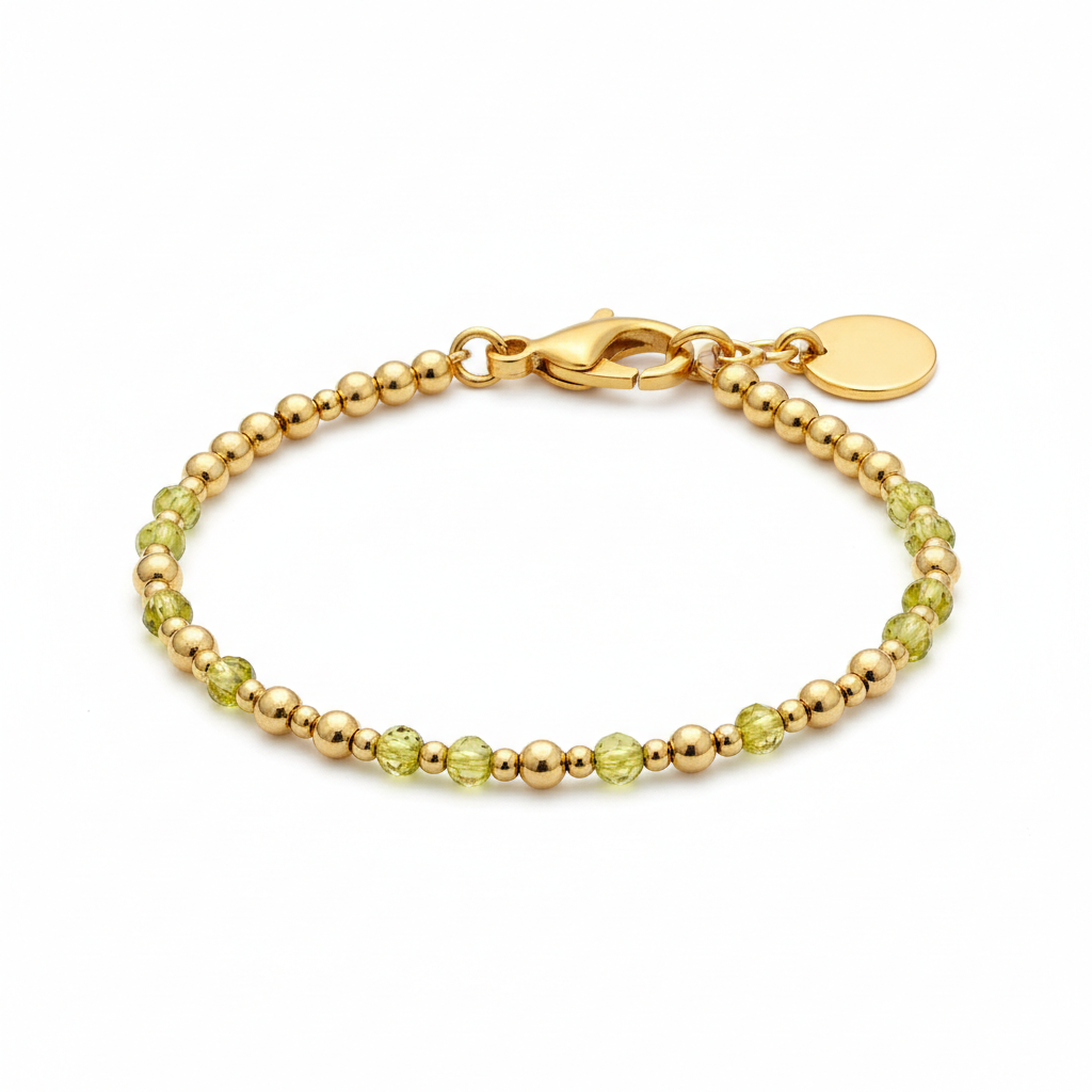 Birthstone and Gold Bead Bracelet in peridot-august by Seeyoura