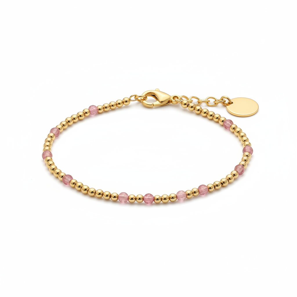Birthstone and Gold Bead Bracelet in pink-tourmaline-october by Seeyoura