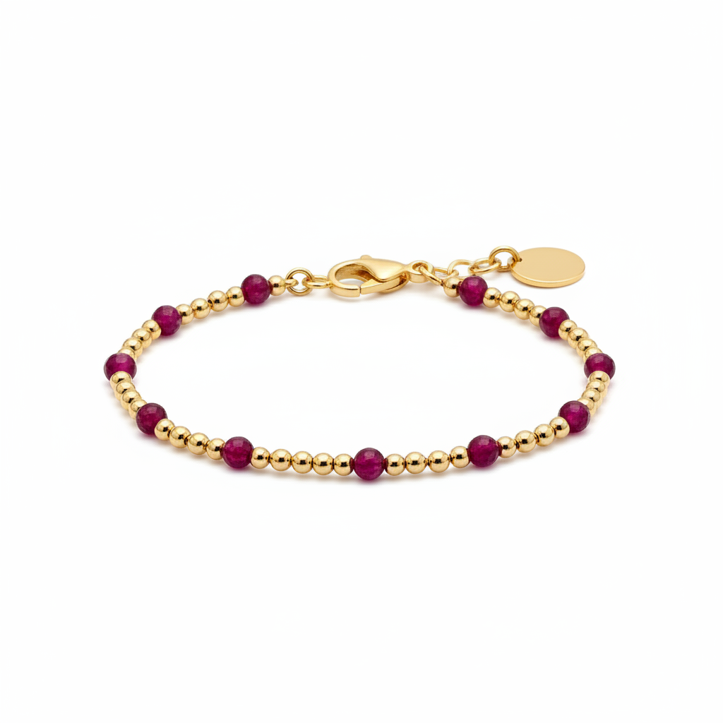 Birthstone and Gold Bead Bracelet in ruby-july by Seeyoura