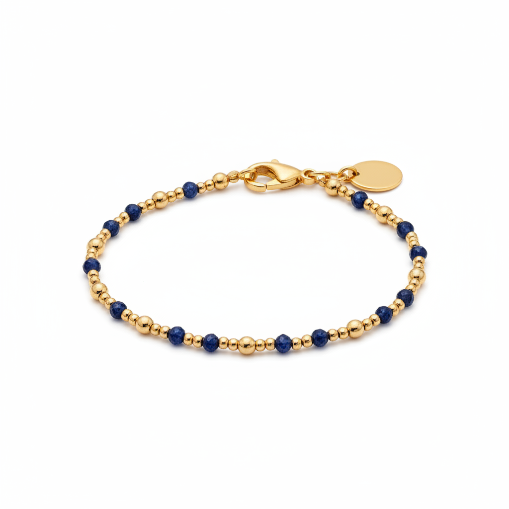 Birthstone and Gold Bead Bracelet in sapphire-september by Seeyoura