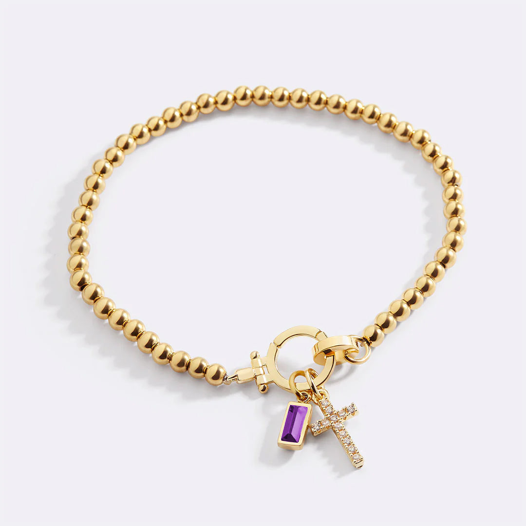 Cross Charm Birthstone Bracelet in amethyst-february by Seeyoura