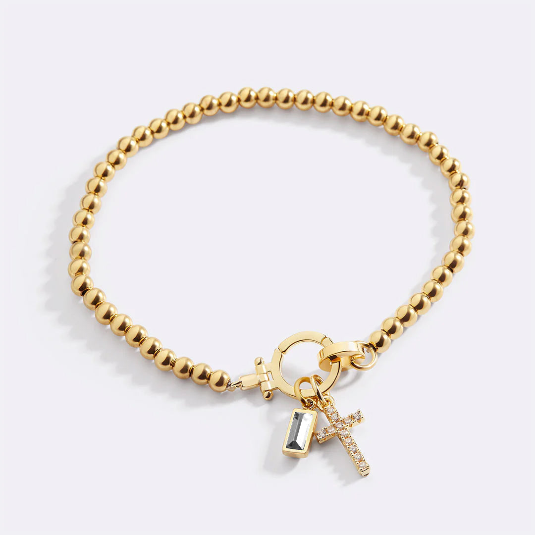 Cross Charm Birthstone Bracelet in diamond-april by Seeyoura
