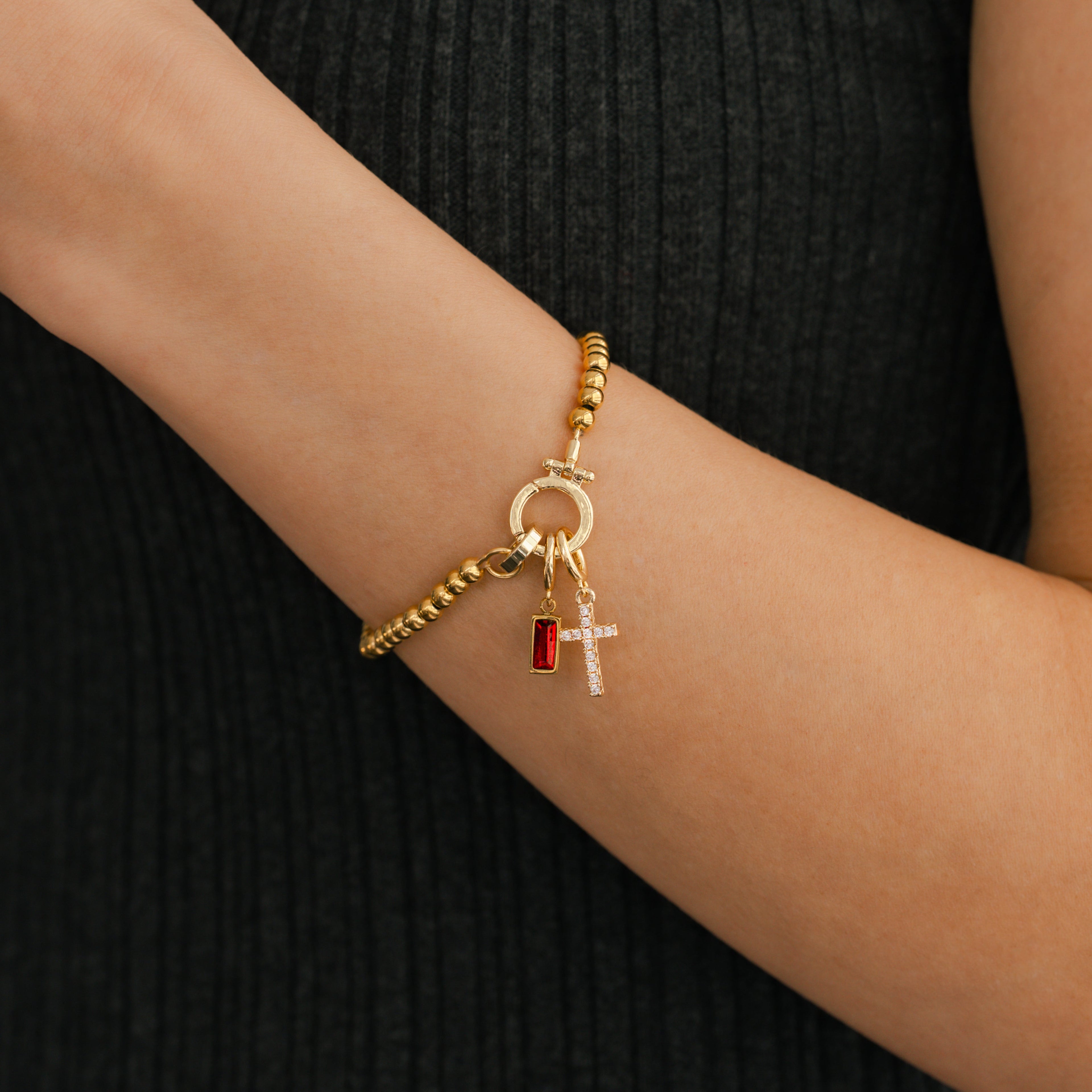 Cross Charm Birthstone Bracelet by Seeyoura