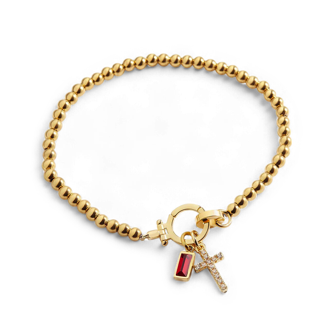 Cross Charm Birthstone Bracelet by Seeyoura