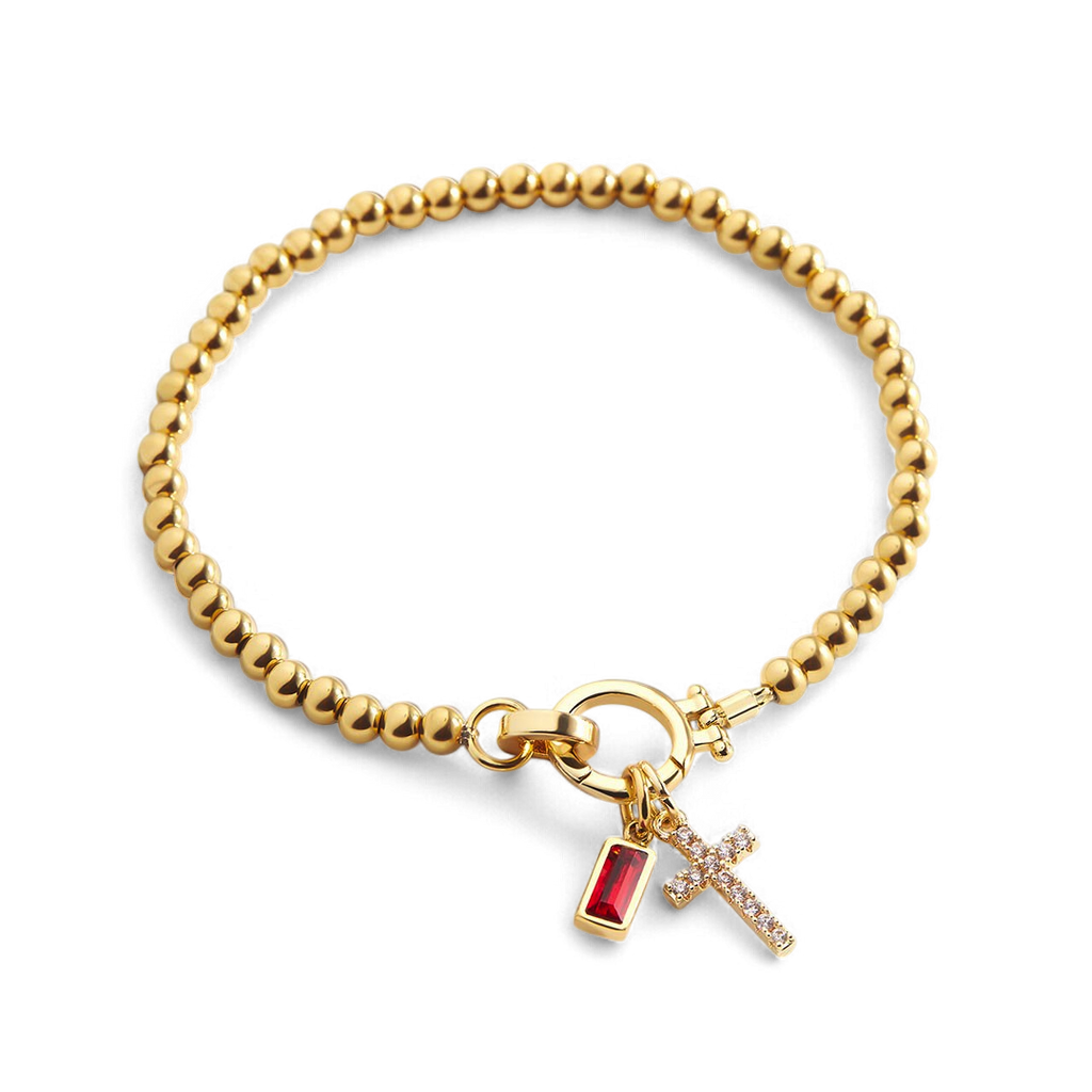 Cross Charm Birthstone Bracelet in january-garnet by Seeyoura