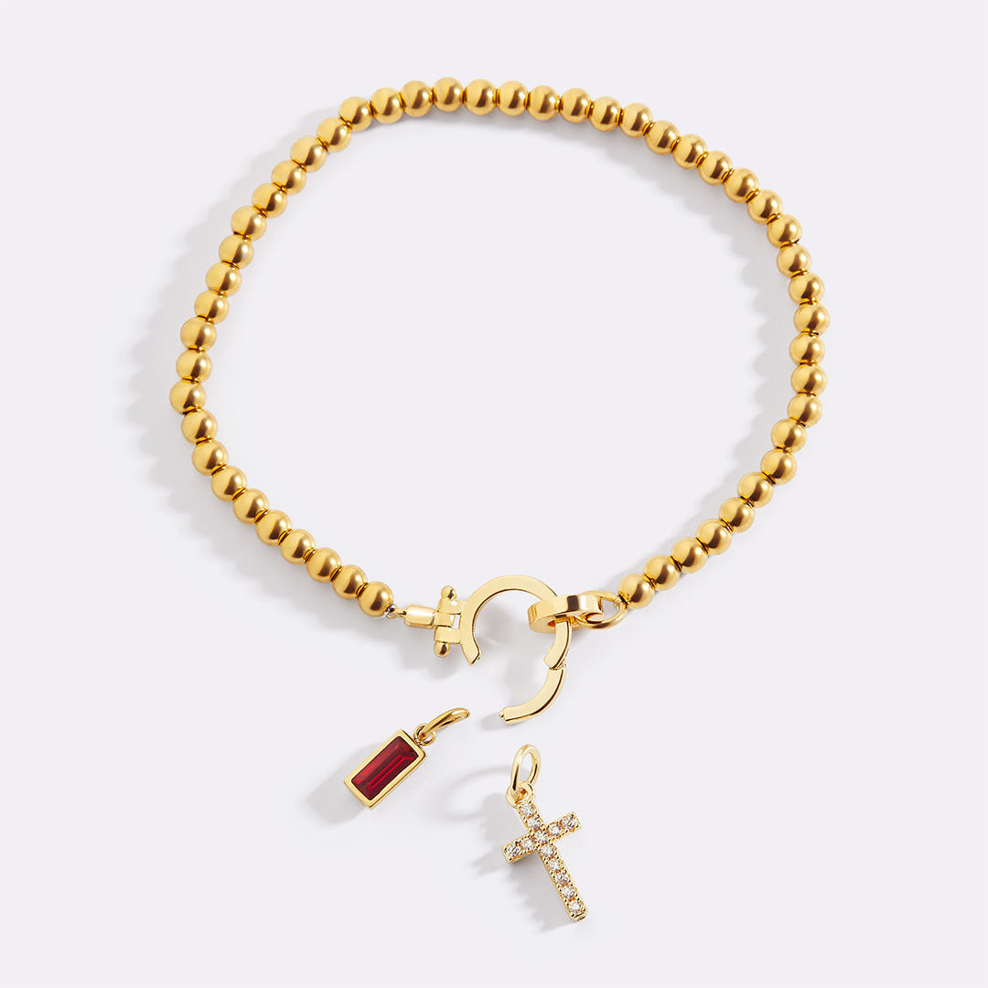 Cross Charm Birthstone Bracelet in ruby-july by Seeyoura