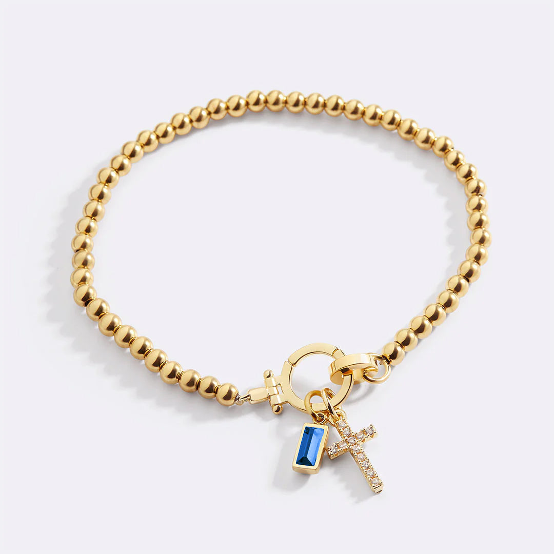 Cross Charm Birthstone Bracelet in sapphire-september by Seeyoura