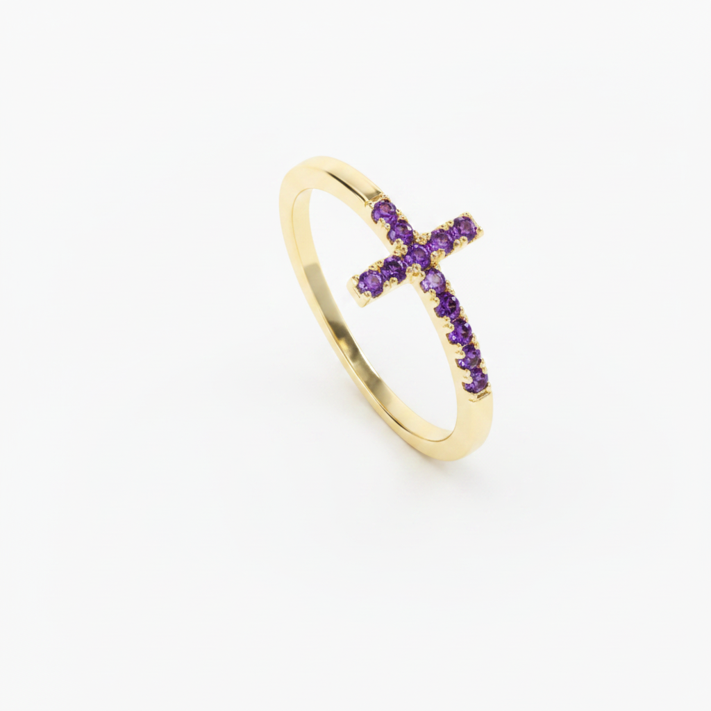 Birthstone Cross Ring in amethyst-february by Seeyoura