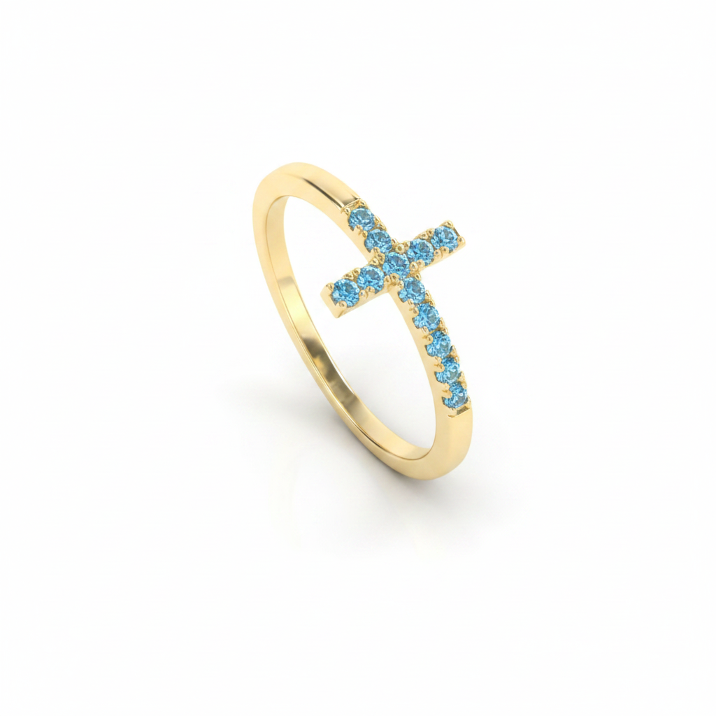 Birthstone Cross Ring in blue-topaz-december by Seeyoura