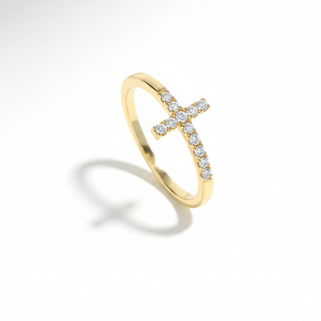 Birthstone Cross Ring in diamond-april by Seeyoura