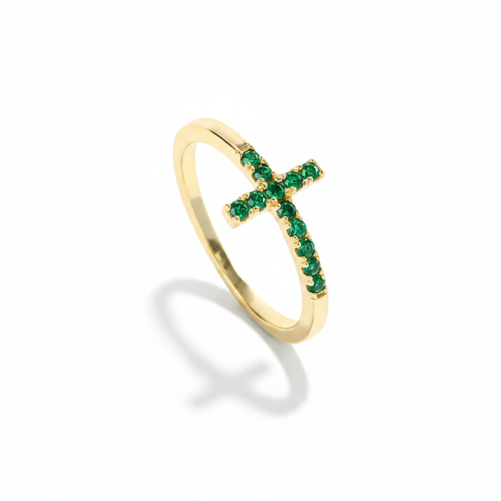 Birthstone Cross Ring in emerald-may by Seeyoura