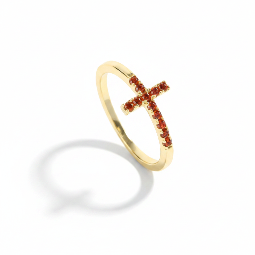 Birthstone Cross Ring in january-garnet by Seeyoura
