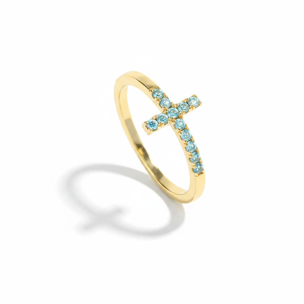 Birthstone Cross Ring in march-aquamarine by Seeyoura