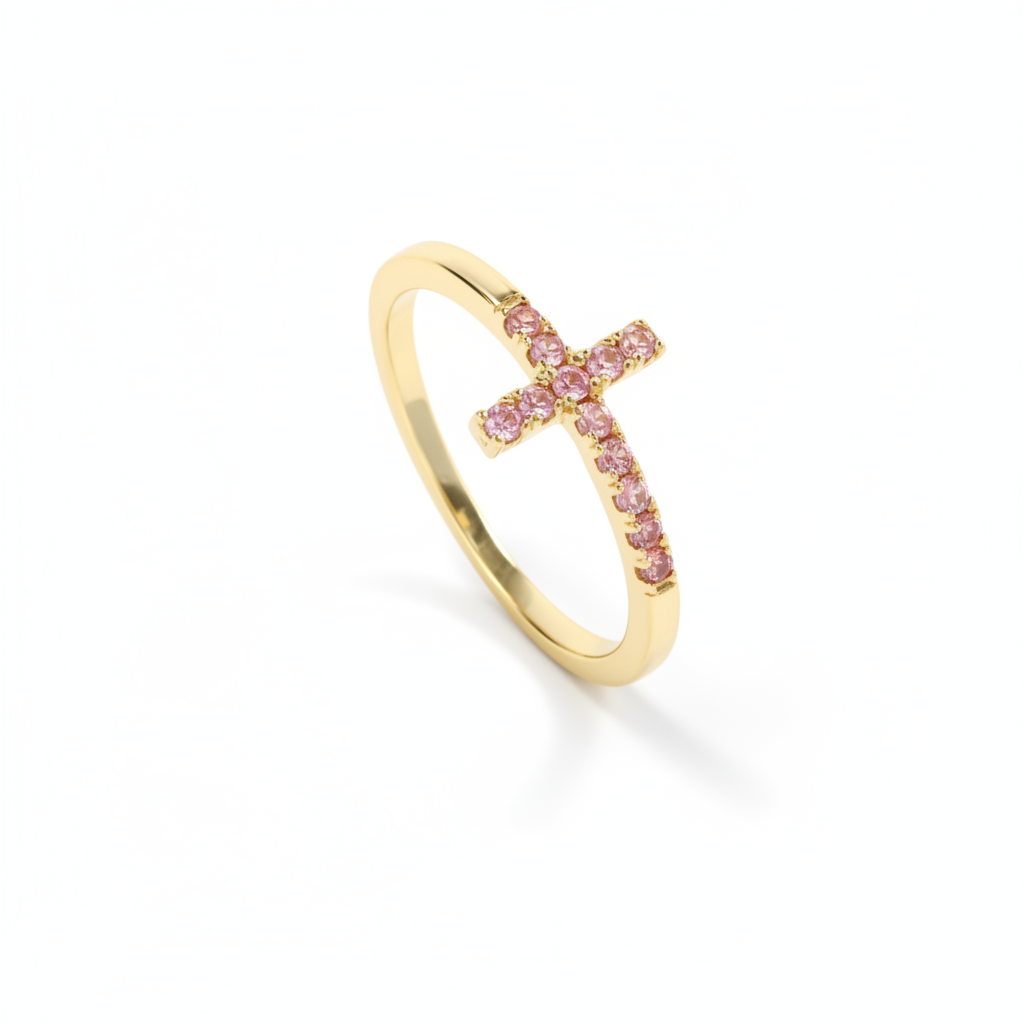 Birthstone Cross Ring in pink-tourmaline-october by Seeyoura