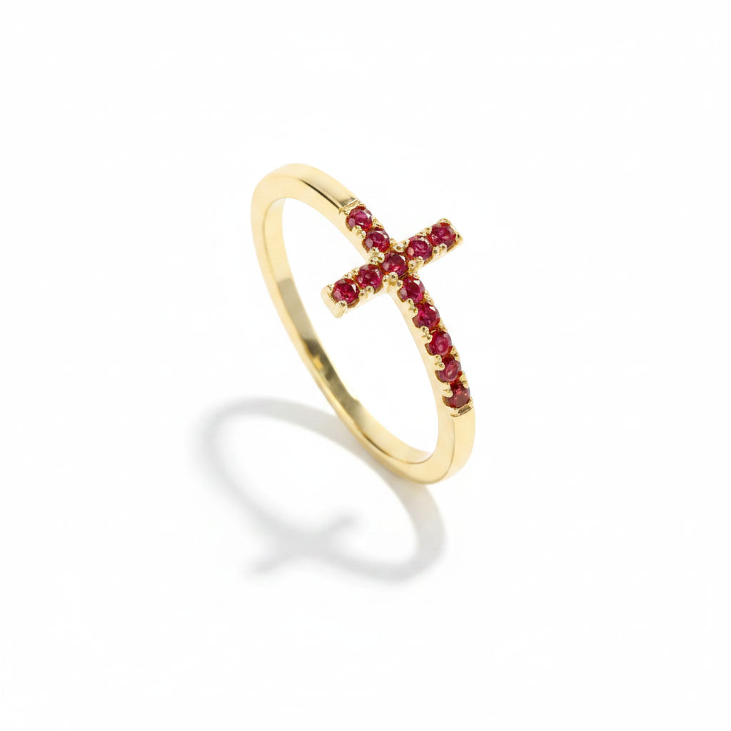 Birthstone Cross Ring in ruby-july by Seeyoura