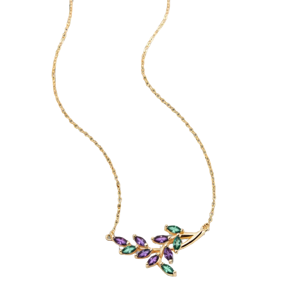 Birthstone Leaf Pendant Necklace in alexandrite-june by Seeyoura